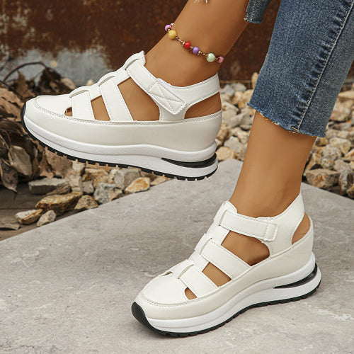 Damen Geschlossene Plateau-Sport-Sandalen mit geflochtenen Riemen und Klettverschluss Drune