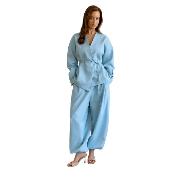 Damen Oversize-Blazeranzug mit Ein-Knopf-Blazer und weiter Bundfaltenhose Drune