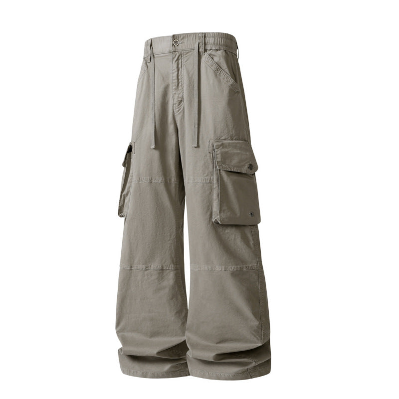 Damen weite Utility-Cargo-Hose mit hoher Taillierung, elastischem Bund und großen Klappentaschen Drune