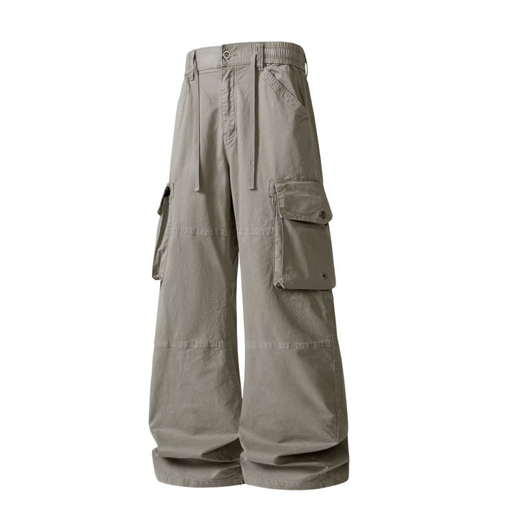 Damen weite Utility-Cargo-Hose mit hoher Taillierung, elastischem Bund und großen Klappentaschen Drune