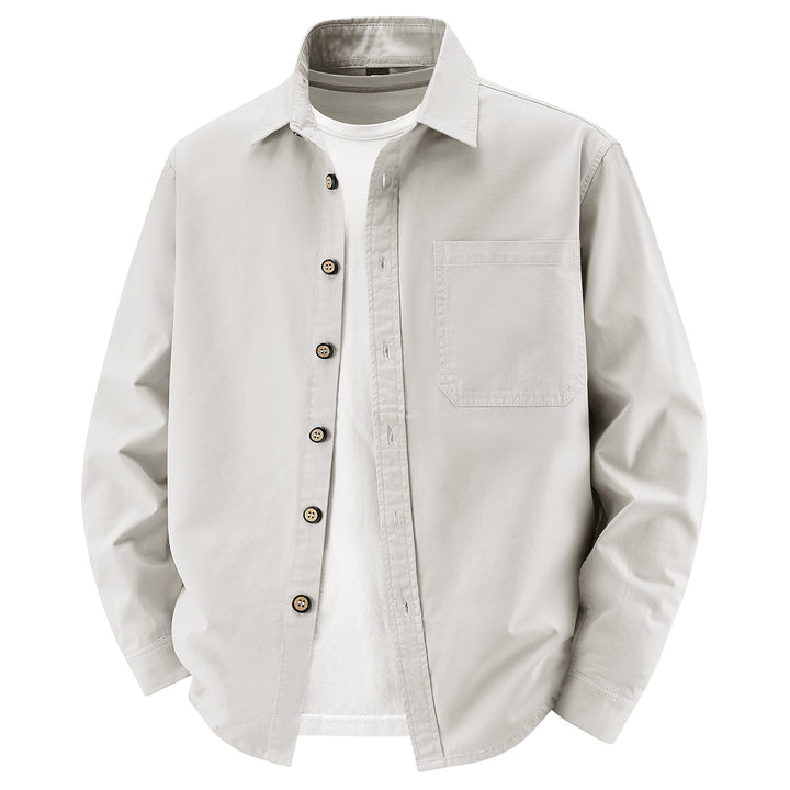 Herren lockere Overshirt-Jacke aus Baumwollmix mit Brusttasche und durchgehender Knopfleiste Drune