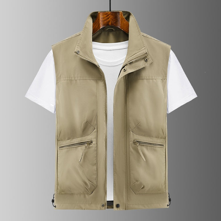 Herren Leichte Utility‑Weste mit Stehkragen, Reißverschlusstaschen & verstellbarem Saum Drune