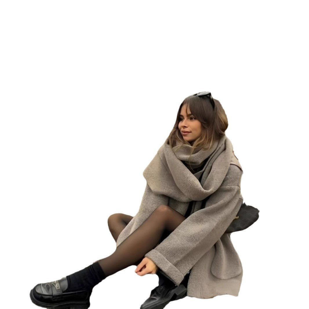 Damen elegante und warme Wickeljacke mit Schalkragen und Fransen Drune