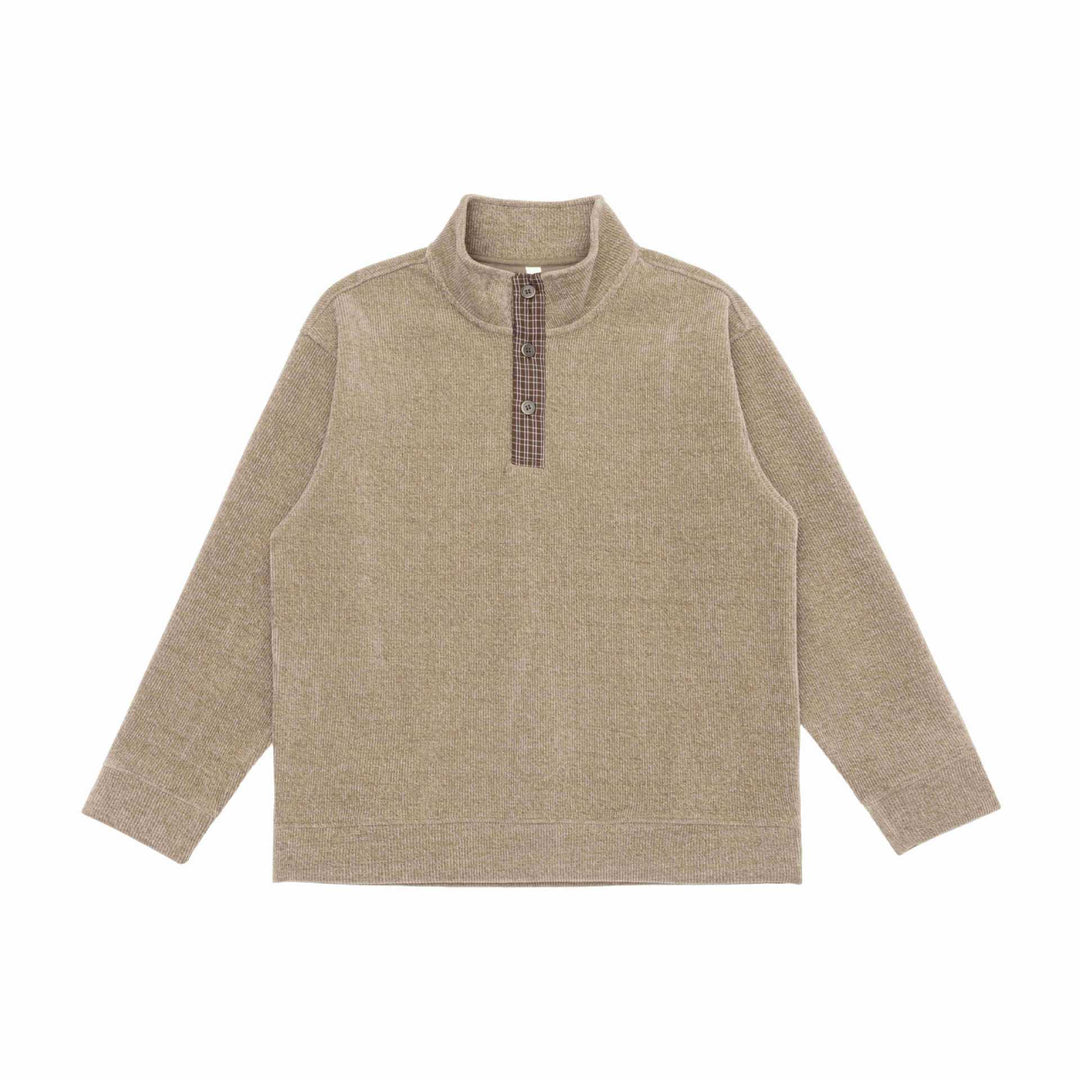 Unisex Feinstruktur-Halfzip-Pullover mit Stehkragen und karierter Knopfleiste Drune