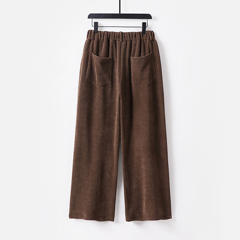 Damen Weite Cordhose mit hoher Taille, Bundfalten und Eingrifftaschen Drune