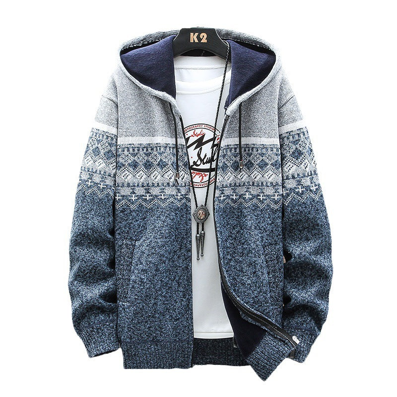 Herren Kapuzen-Strickzipjacke mit Norweger-Jacquard und weichem Futter Drune
