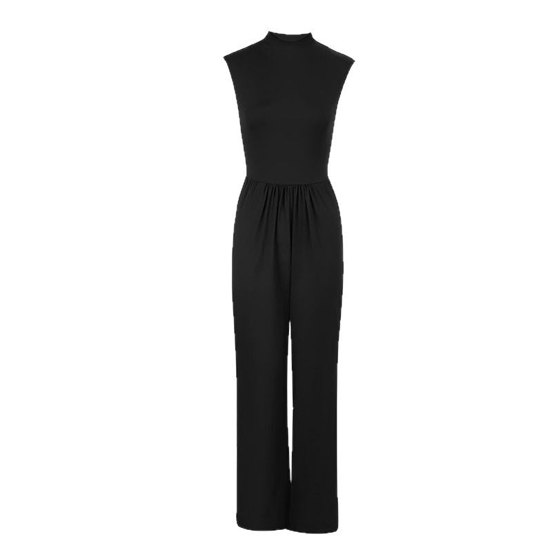 Damen Eleganter Jumpsuit mit hohem Kragen und weitem Bein Drune