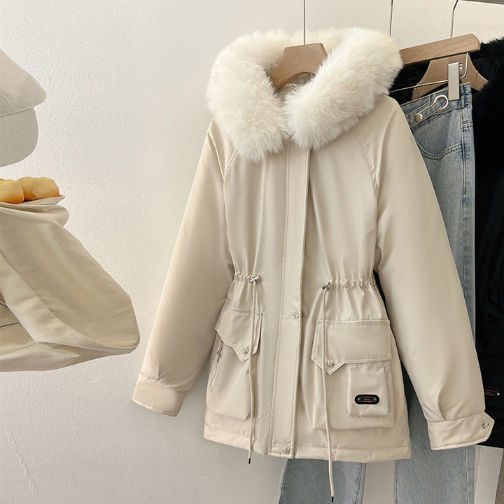 Damen Multifunktionale Winterjacke mit abnehmbarem Kunstfellkragen und regulierbarem Taillenzug Drune