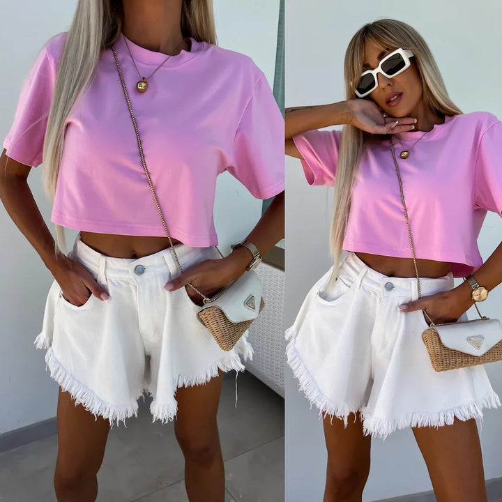 Damen Cropped T-Shirt im auffälligen Leopardenmuster