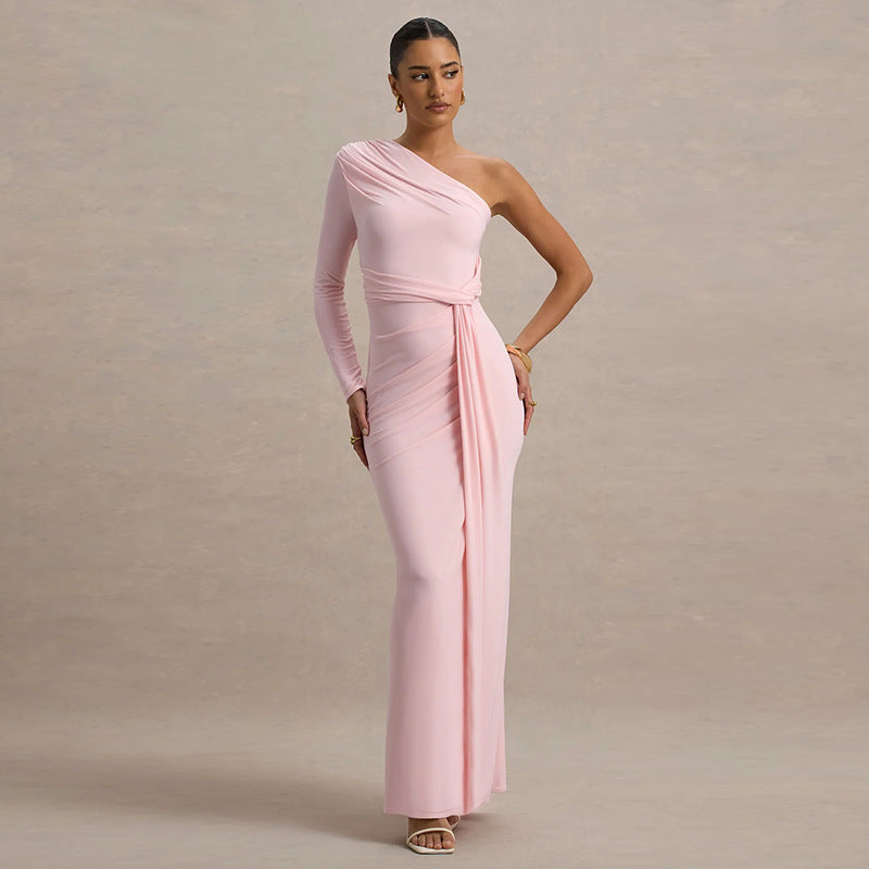 Damen Elegantes asymmetrisches Maxikleid mit Wickeldetail Drune