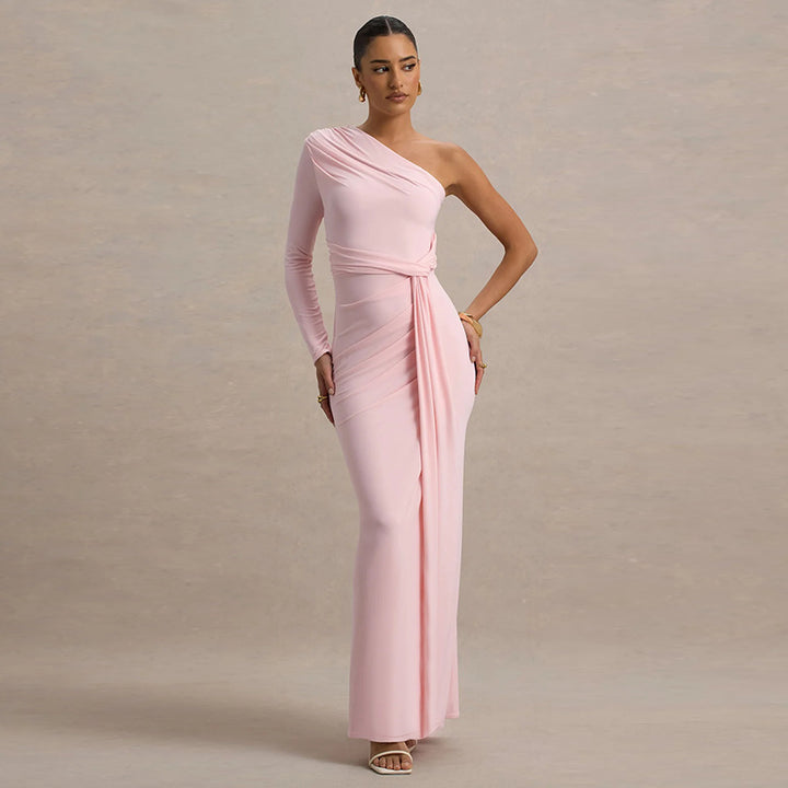 Damen Elegantes asymmetrisches Maxikleid mit Wickeldetail Drune