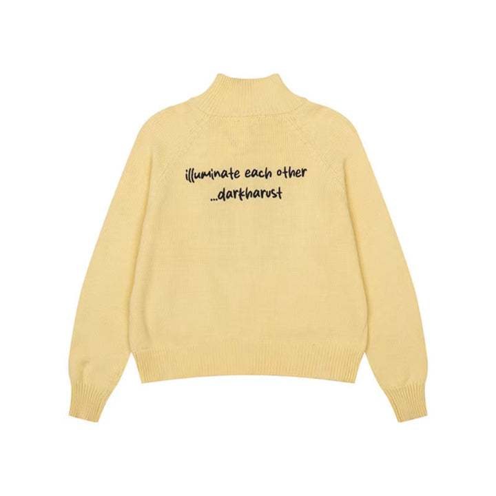 Damen Grobstrick-Zipcardigan mit Stehkragen, aufgesetzten Taschen und Cartoon-Intarsie Drune