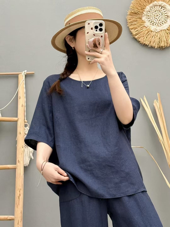 Damen Relaxed Fit Leinen Oversized Top Drune