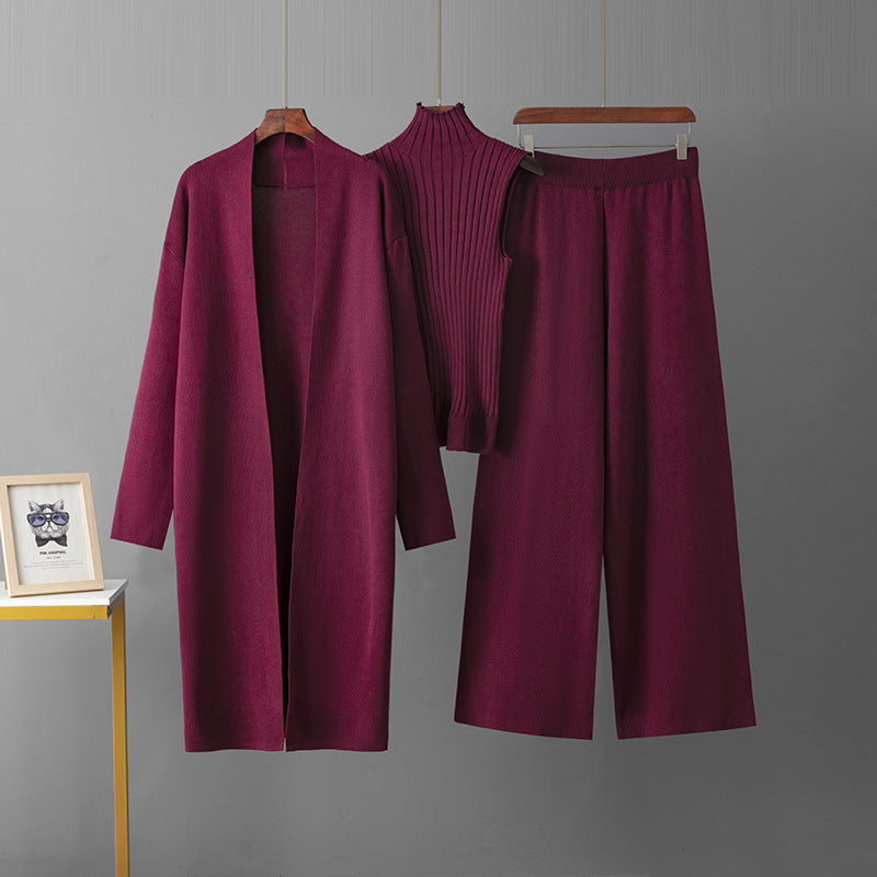 Damen modernes Strickanzug mit Longcardigan und hochwertigem Top Drune