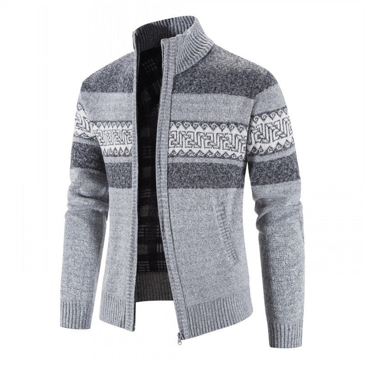 Herren Strickjacke mit hohem Kragen und attraktiven Mustern Drune
