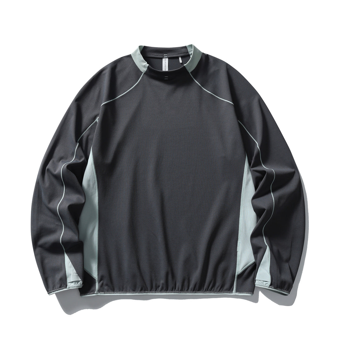 Unisex technisches Mockneck-Longsleeve mit Raglannähten, Kontrast-Einsätzen und elastischem Saum Drune
