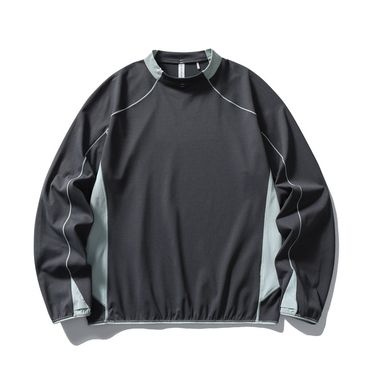 Unisex technisches Mockneck-Longsleeve mit Raglannähten, Kontrast-Einsätzen und elastischem Saum Drune