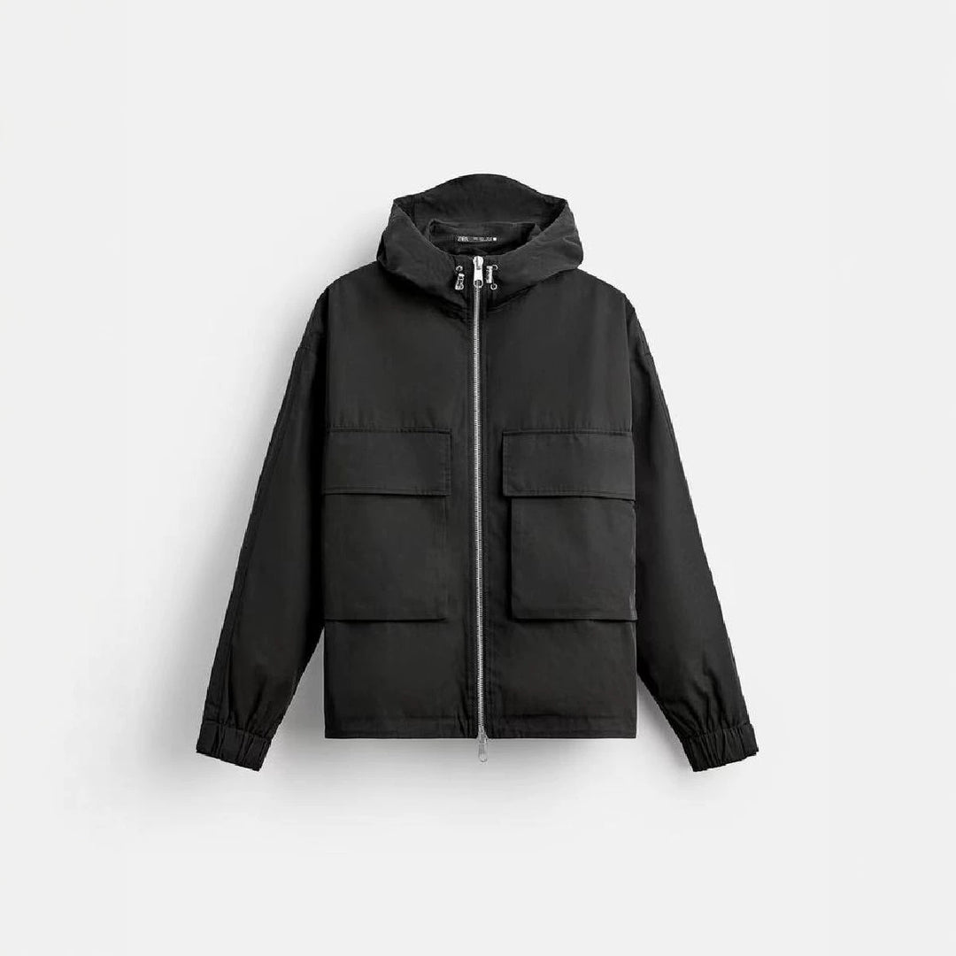 Herren Kurz geschnittene Kapuzen‑Blousonjacke mit aufgesetzten Pattentaschen und Zwei‑Wege‑Reißverschluss Drune
