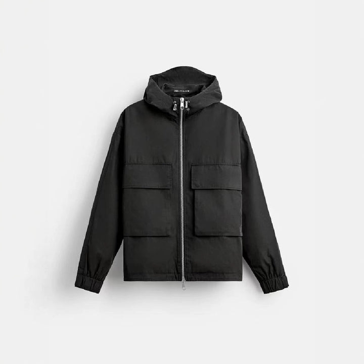 Herren Kurz geschnittene Kapuzen‑Blousonjacke mit aufgesetzten Pattentaschen und Zwei‑Wege‑Reißverschluss Drune