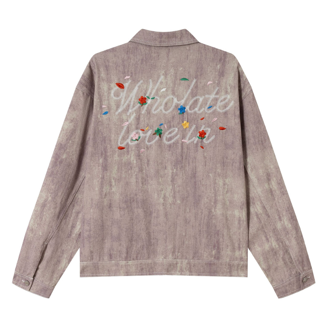Damen Kurzjacke im Oversized-Workwear-Look mit Blumenstickerei Drune