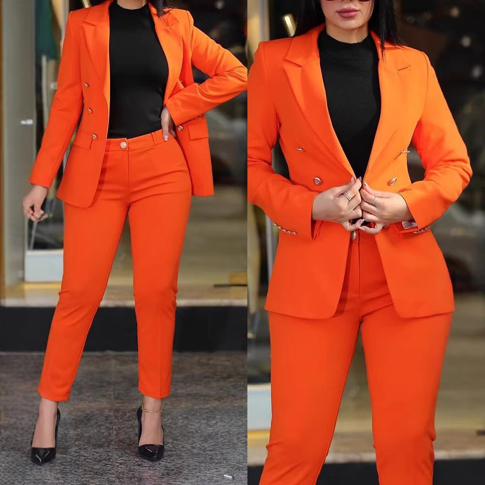Damen Taillierter Zweiteiler-Blazer mit Slim-Fit Hose im Business-Stil Drune