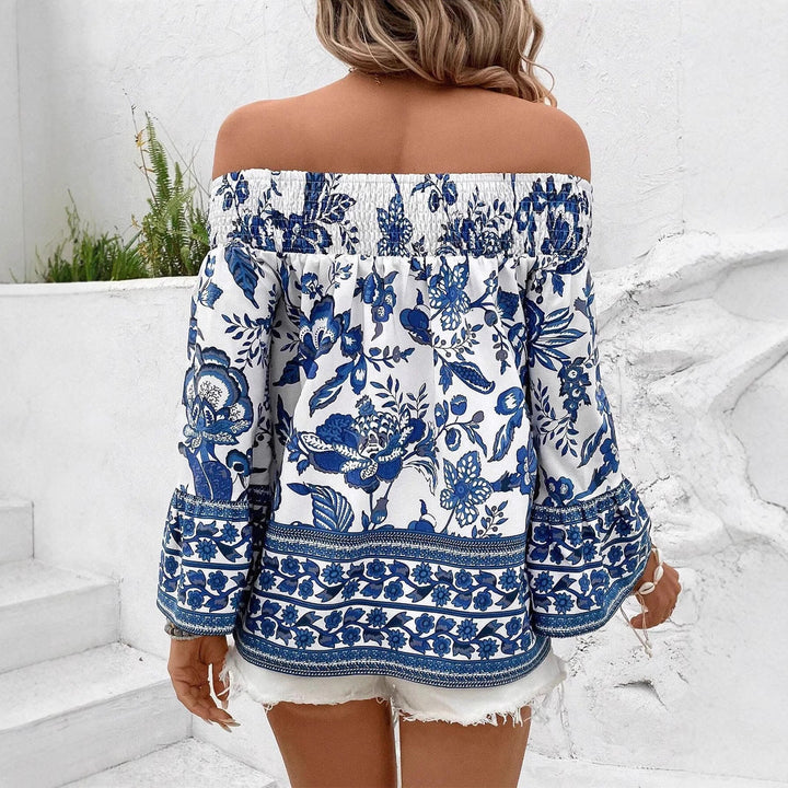 Damen Off-Shoulder Bluse mit floralem Muster und Rüschendetails Drune