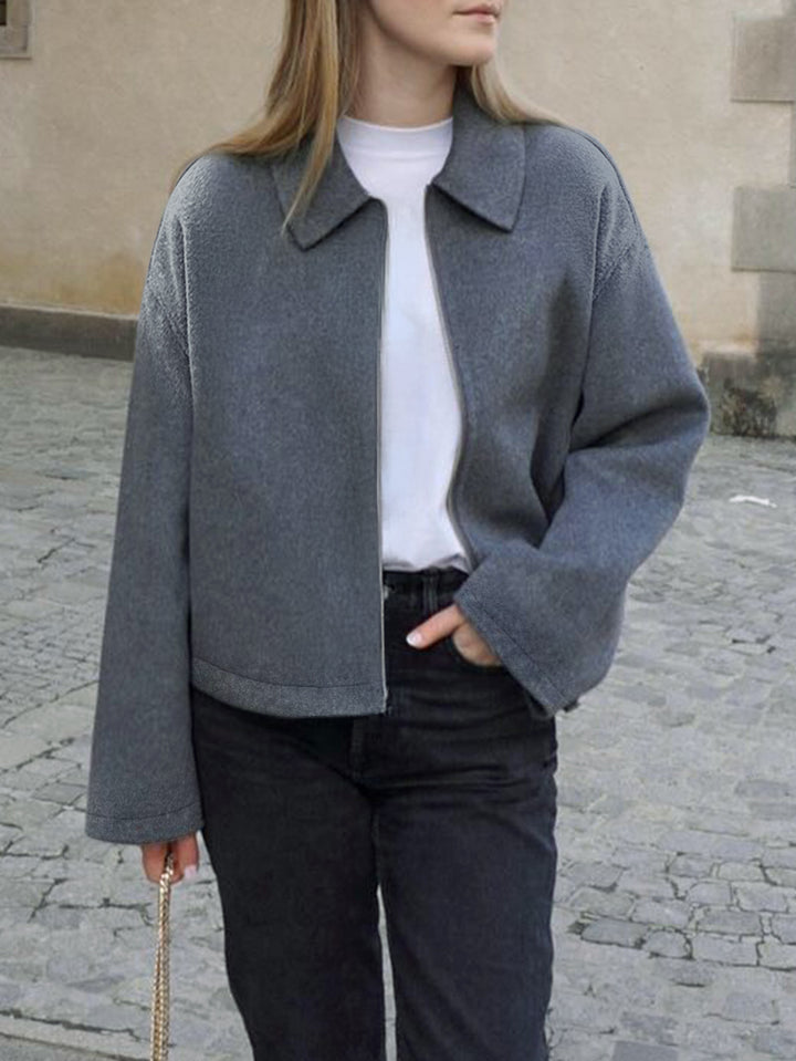 Damen nan kaschmirähnliche Wolljacke mit durchgehendem Reißverschluss, oversized Schnitt und Hemdkragen Drune