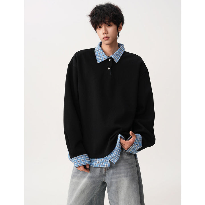 Herren Relaxed Fit Pullover mit abnehmbaren Hemdkragen Drune