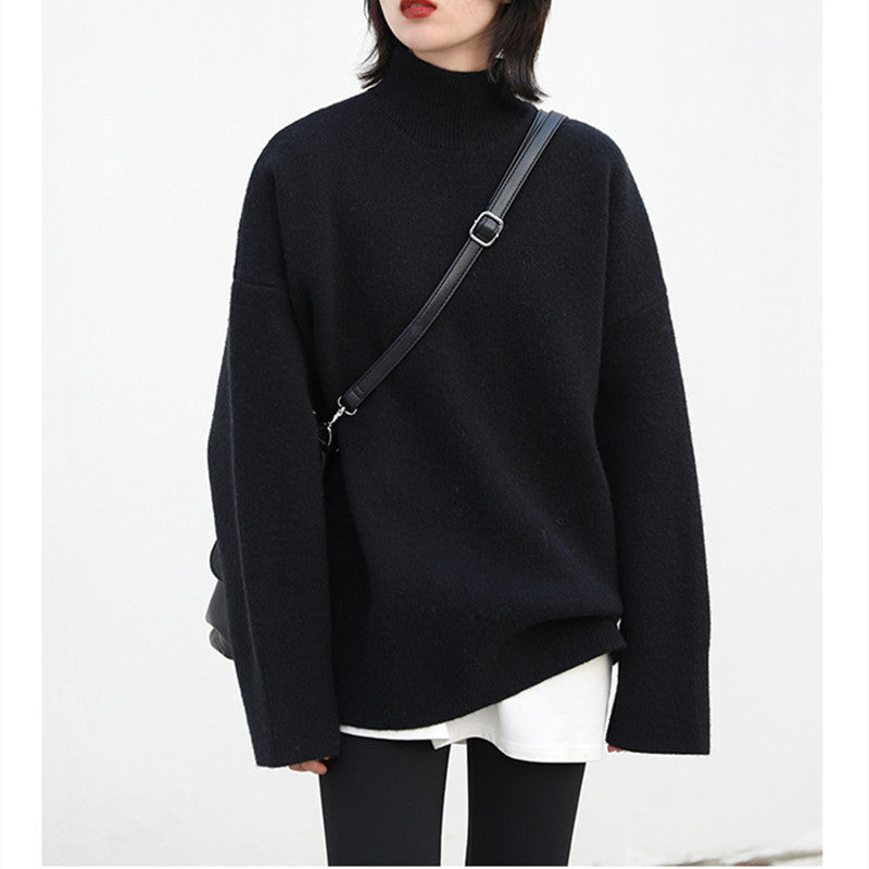 Damen Grob gestrickter Rollkragenpullover mit weitem Schnitt und lässigem Design Drune