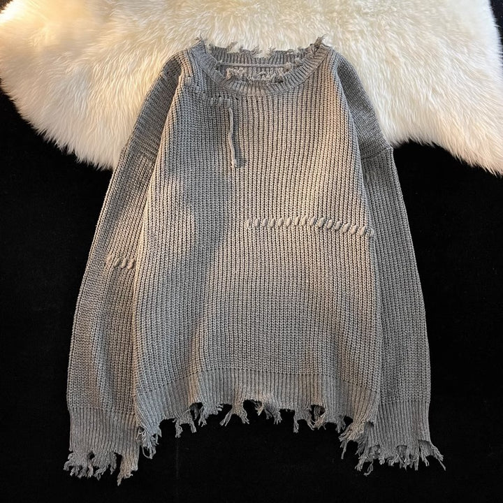 Herren lässiger Strickpullover mit fransigen Abschlüssen und asymmetrischem Design Drune