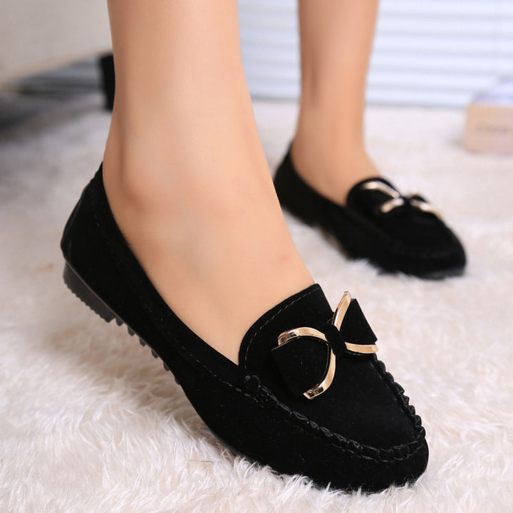 Damen Mokassin-Slipper in Veloursleder-Optik mit Zierknoten und rutschfester Profilsohle Drune