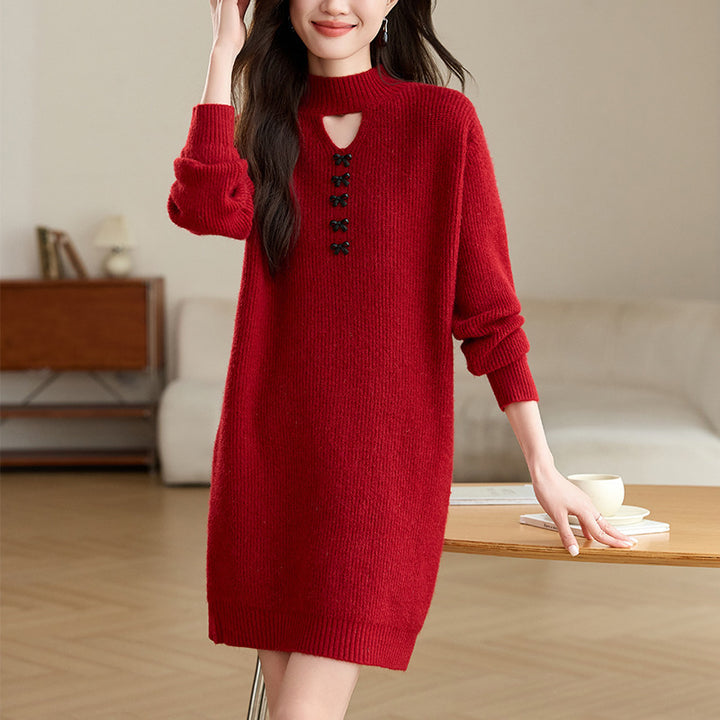 Damen Strickkleid mit dekorativem Ausschnitt und komfortablem Schnitt Drune