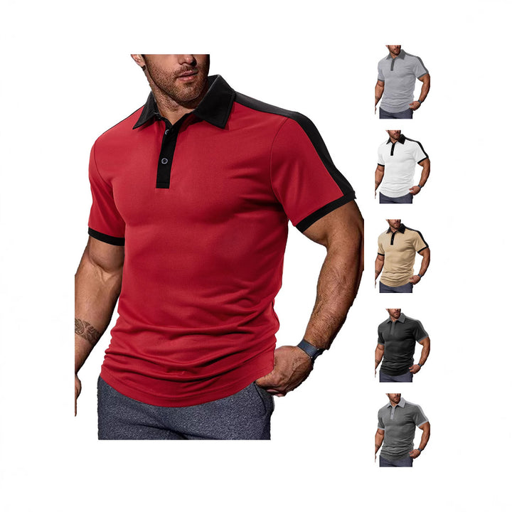 Herren nan figurnahes Kontrast-Poloshirt mit Schulterpasse und Hemdkragen Drune