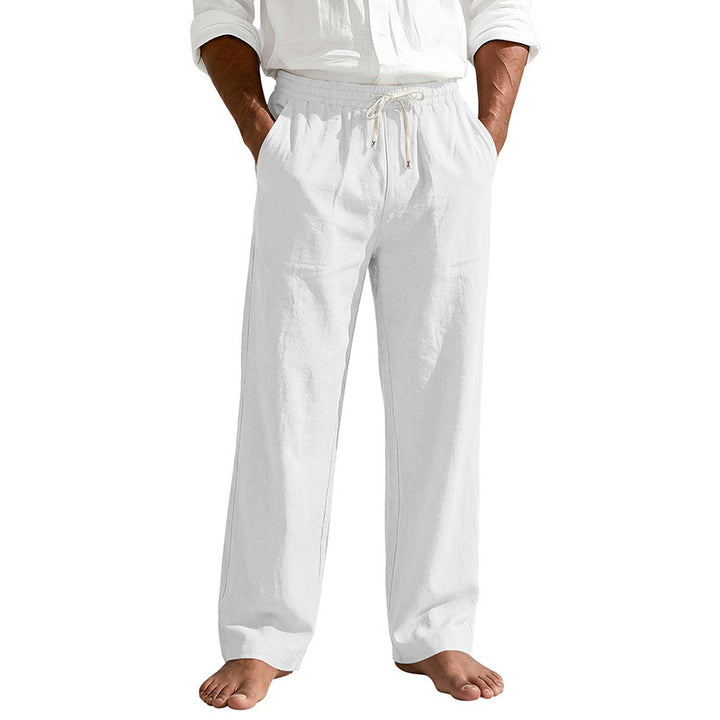 Herren Leinenoptik Relaxhose mit elastischem Bund, Tunnelzug und Seitentaschen Drune