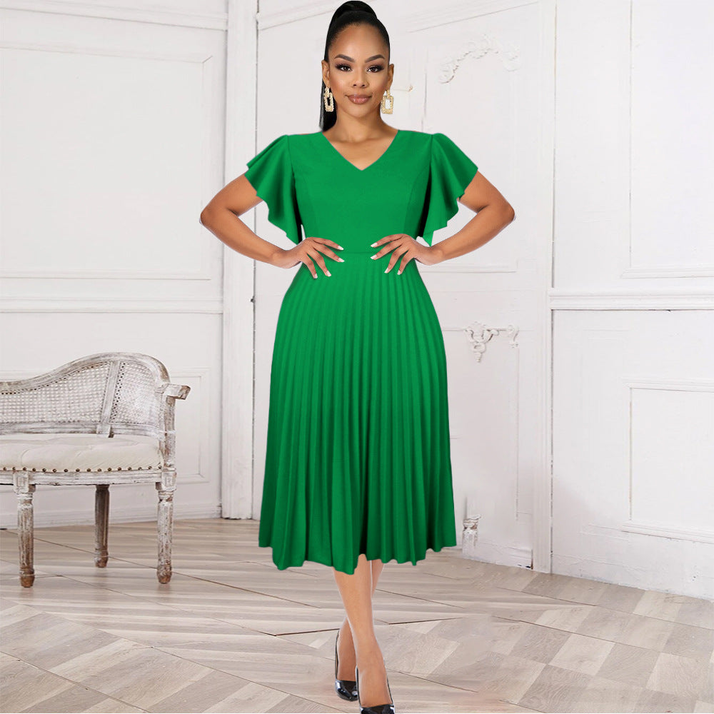 Damen Plisseekleid mit voluminösen Flügelärmeln Drune