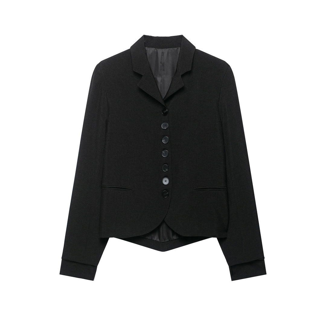 Damen Cropped-Blazer mit asymmetrisch geschnittenem Vorderteil und klassischem Revers Drune