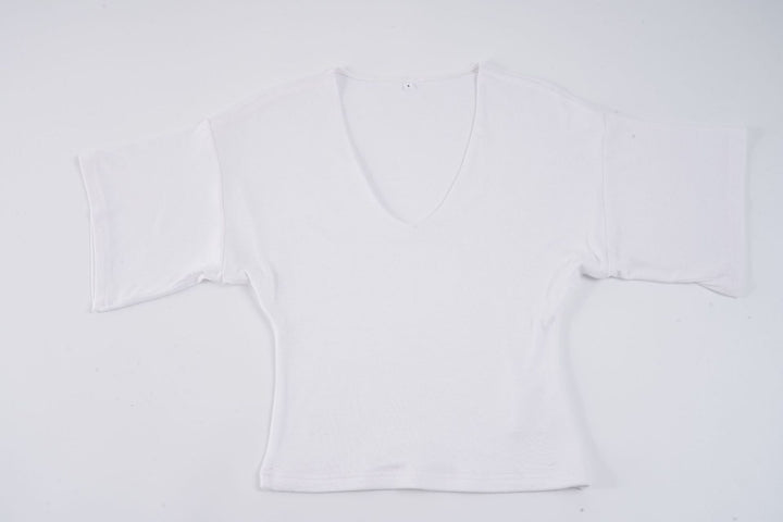 Damen elegantes V-Ausschnitt Oberteil mit lockeren Ärmeln Drune