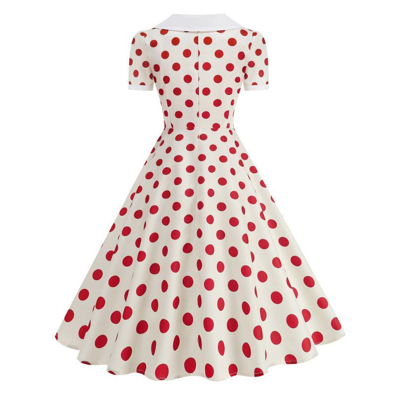 Damen Retro Maxikleid mit Kragen und Punkten Drune