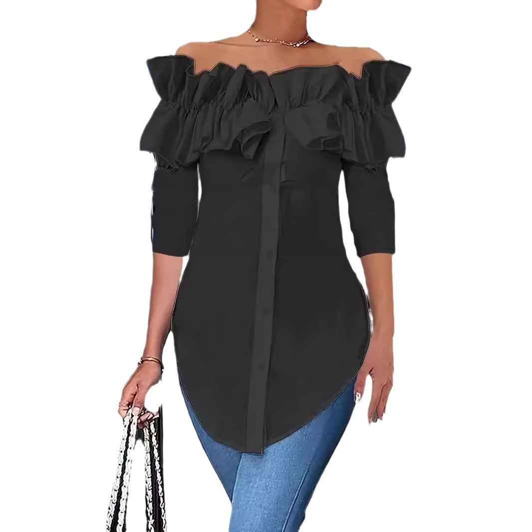 Damen Bluse mit raffinierten Rüschendetails und modischem Off-Shoulder Schnitt Drune