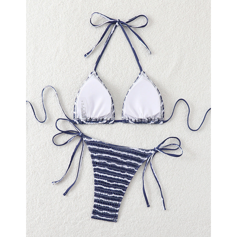 Damen Triangel-Bikini mit feinem Streifenmuster und raffinierten Bindebändern Drune