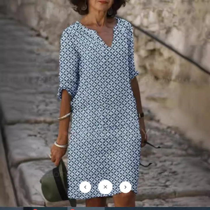 Damen lässiges Kleid mit grafischem Print und durchgehender Knopfleiste Drune