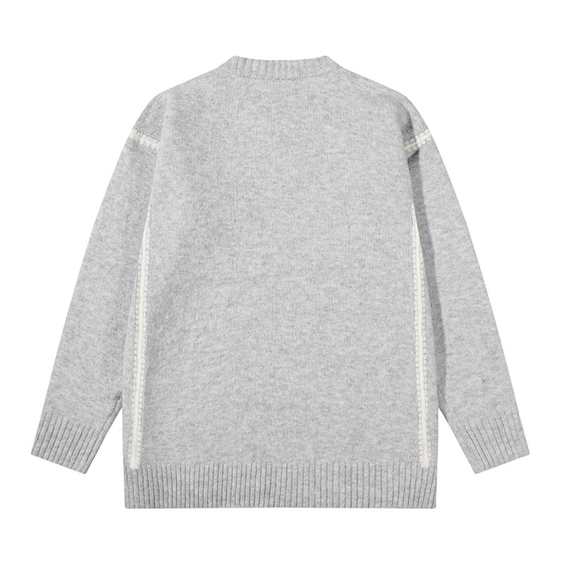 Unisex Oversize Feinstrick-Pullover mit Rundhalsausschnitt und Rippenbündchen Drune