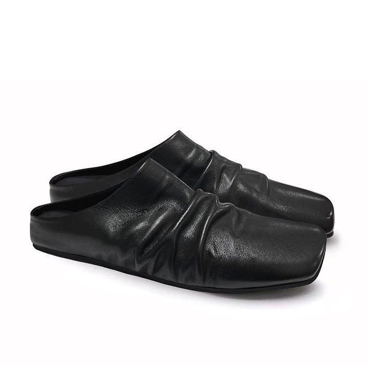 Damen Leder-Slipper mit quadratischer Zehenpartie und gerafftem Schaft Drune