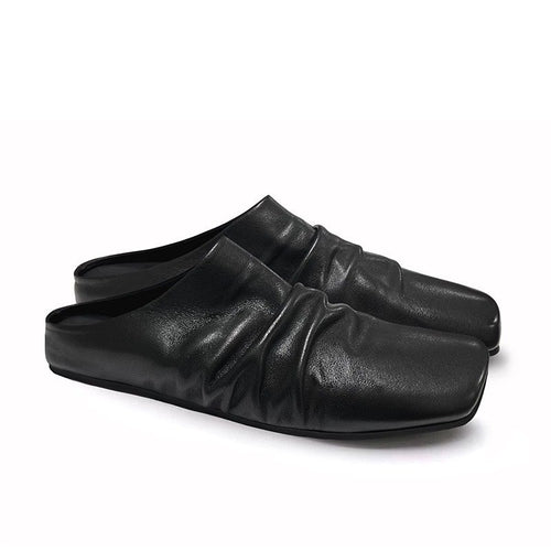 Damen Leder-Slipper mit quadratischer Zehenpartie und gerafftem Schaft Drune