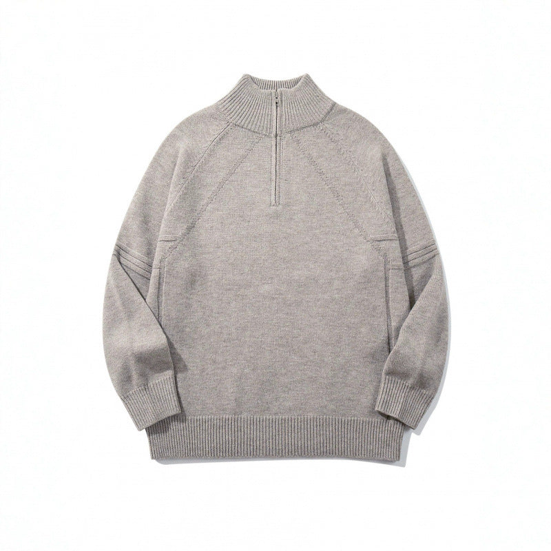 Unisex Strick-Halbzip-Pullover mit hohem Rippkragen und Raglanärmeln Drune