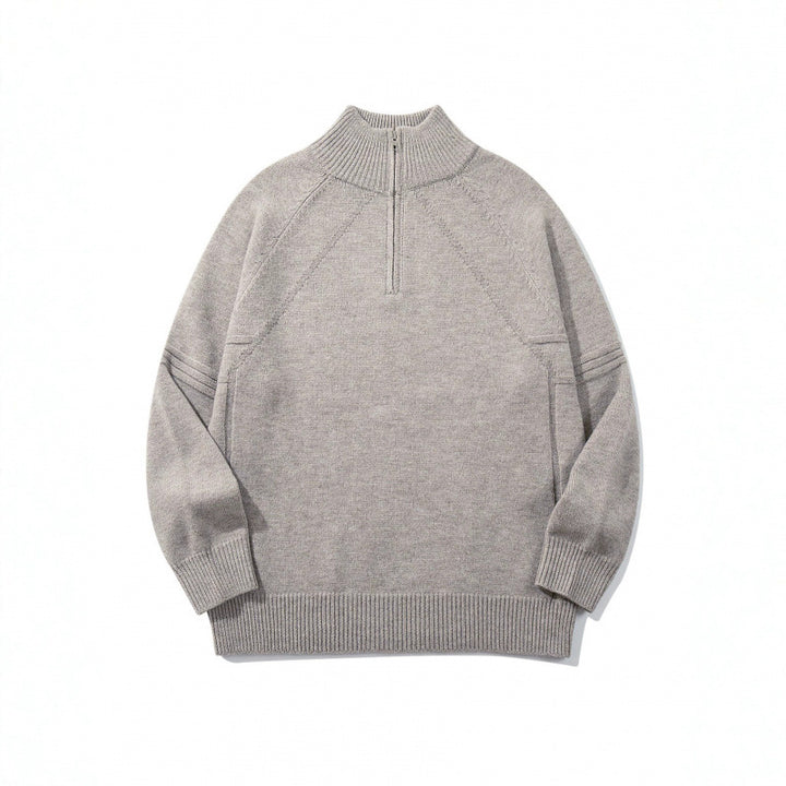 Unisex Strick-Halbzip-Pullover mit hohem Rippkragen und Raglanärmeln Drune