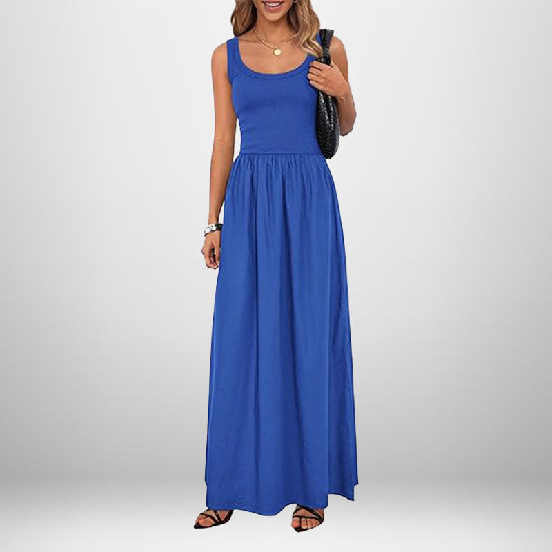 Damen Maxikleid mit weichem Baumwollstoff und elastischem Taillenschnitt Drune