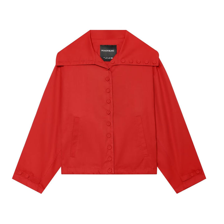 Damen Kurze Boxy-Utility-Jacke mit überlappendem Kragen und Knopfdetail Drune
