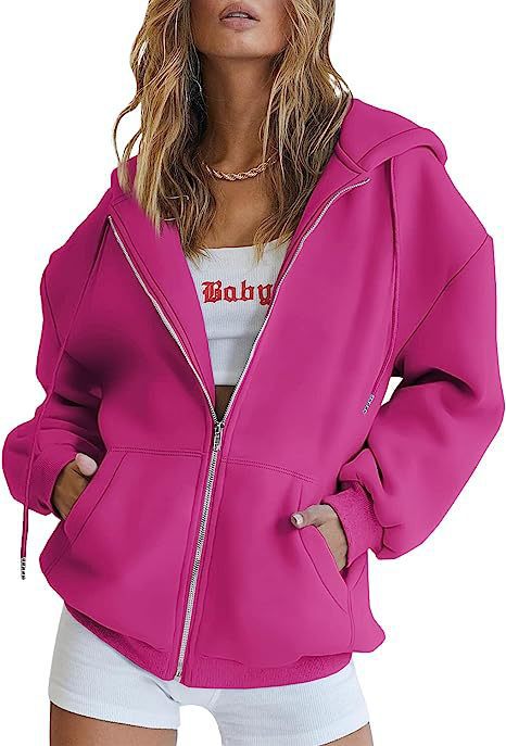 Damen nan oversized Kapuzenjacke mit durchgehendem Reißverschluss Kängurutaschen und weichem Sweatmaterial Drune