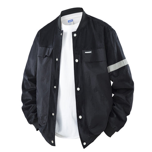 Herren Leichte Utility-Bomberjacke mit Druckknopfverschluss, Brusttaschen und reflektierendem Ärmelstreifen Drune